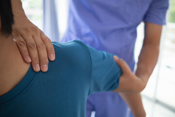 man was admitted for treatment of muscle pain in back of his shoulder due to working hard and...