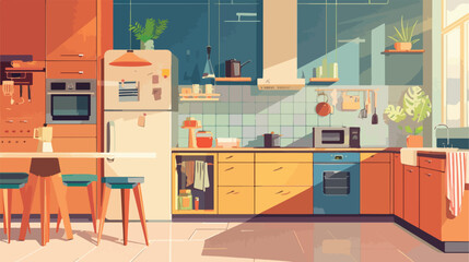 Kitchen modern interior apartment design. illustration