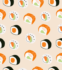 Sushi pattern on a pink background.