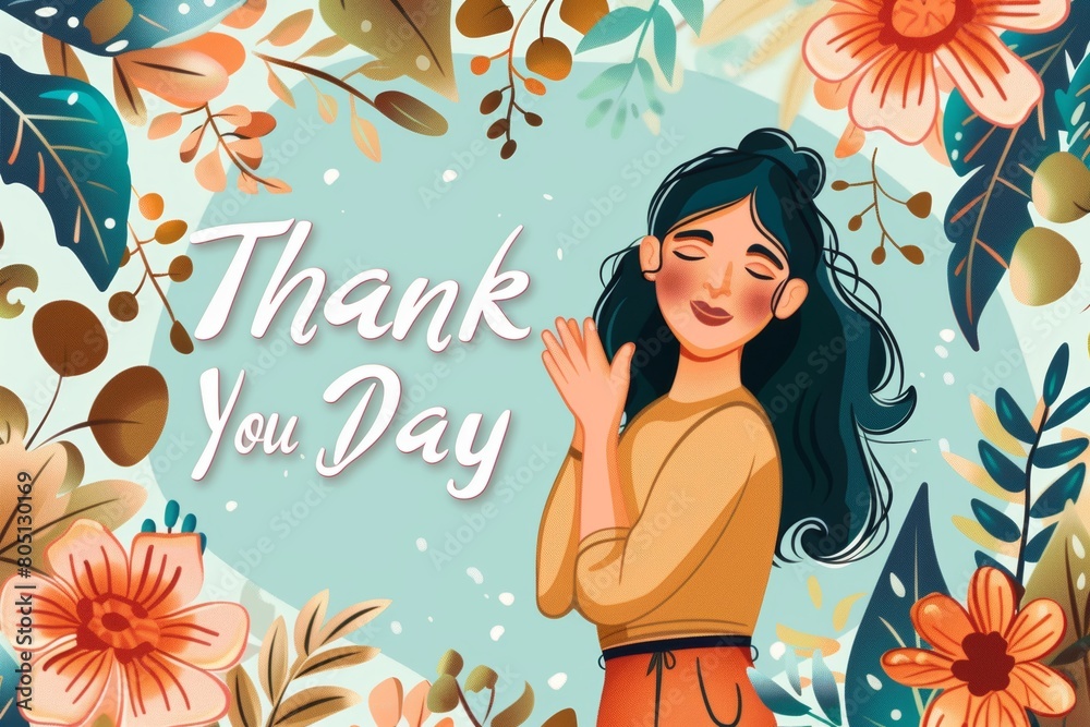 Wall mural illustration Thank You Day, text 