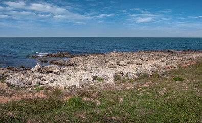 Rocky coast, wild beach, near the ancient city of Chersonesus, Crimean peninsula