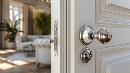 Half opened door into the cozy home interior	
