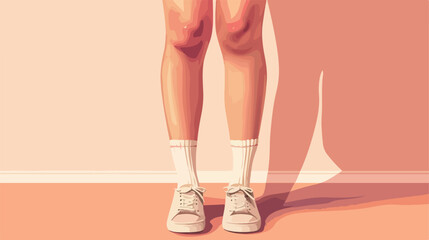 Legs of young woman in socks on color background Vector