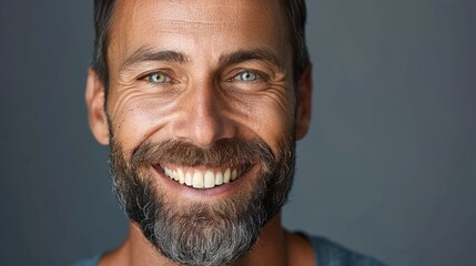 Obraz premium Smiling Man With Beard in Blue Shirt