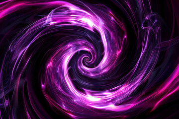 Hypnotizing neon pink and violet swirling vortex. Captivating abstract art on black background.