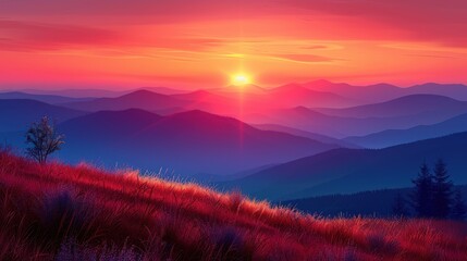 Fototapeta premium Sunset Painting in Mountain