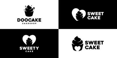 Vector design template of cupcake combination with love logo. Food, bakery. Icon symbols EPS 10