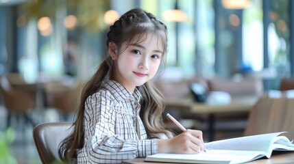 Young Girl Writing in Notebook