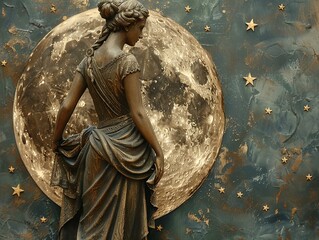 Zodiac sign Virgo on the background of the Moon