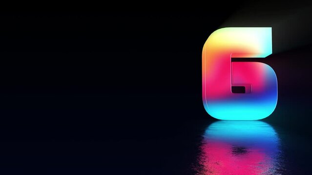 4K Neon 10s Countdown. 3d animation with ultraviolet neon numbers spinning and rotating, countdown from ten to one. Top ten countdown, neon gradient light numbers from 10 to 1 with reflective floor