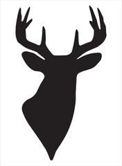 Head of deer with horn silhouette. Vector illustration.