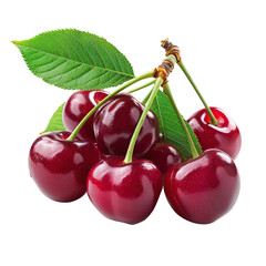 Cherries with leaves on transparent background. PNG with Clipping path.