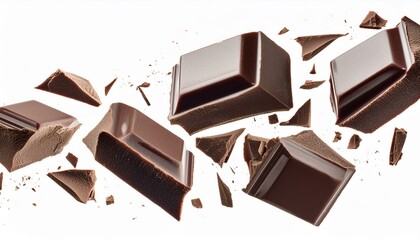 Pile chopped, flying milled chocolate isolated on white 