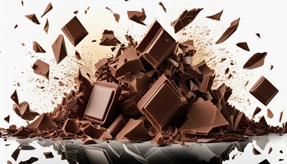 Pile chopped, flying milled chocolate isolated on white 