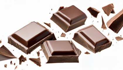 Fototapeta premium Pile chopped, flying milled chocolate isolated on white 