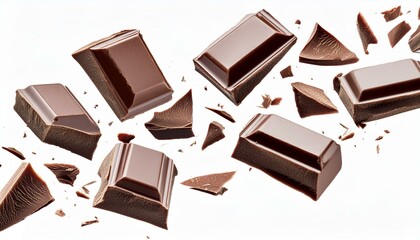 Pile chopped, flying milled chocolate isolated on white 