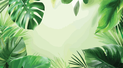 Green tropical leaves on color background Vector style