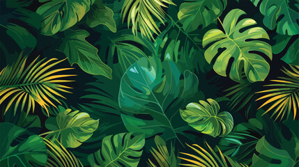 Green tropical leaves on color background Vector style