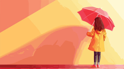 Little girl in stylish raincoat and with umbrella nea