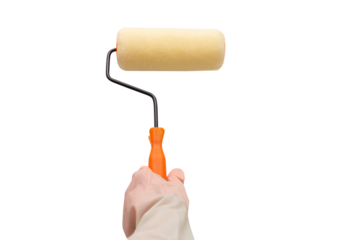 hand cover with glove holding paint roller isolated on transparent background and PNG file