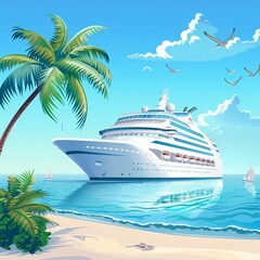 Luxury Cruise Ship at Tropical Island