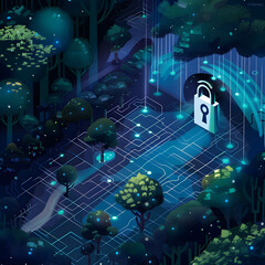 Secure VPN connection tunneling through the internet to ensure privacy and anonymity. Illustration for banner or website.