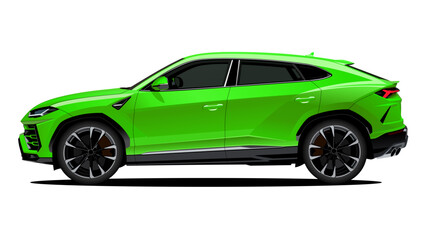 Fototapeta na wymiar Realistic Vector Sport Car SUV Isolated, in Green color with 3d perspective and transparency gradients, in side view.