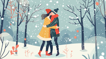 Loving couple in winter. Cute vector illustration 