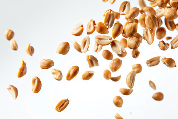 floating peanuts in the air on white background generated.Ai