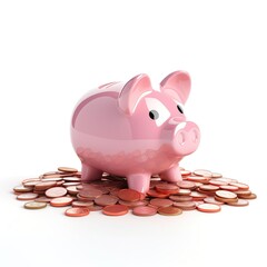 Cute Piggy bank with coin, planning for success money banking financial concept.