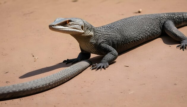 a monitor lizard with its tail raised ready to de upscaled 12
