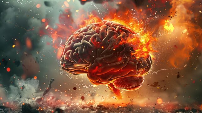 Creativity concept with a brain exploding in colors. Mind blown concept