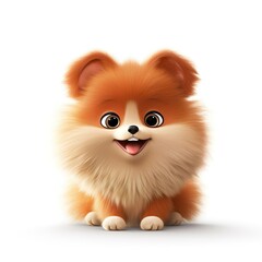 Cute Pomeranian dog front view on a white background.