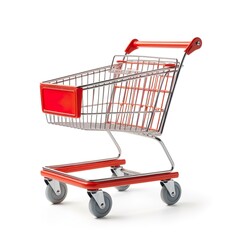 Red shopping cart realistic on a white background.