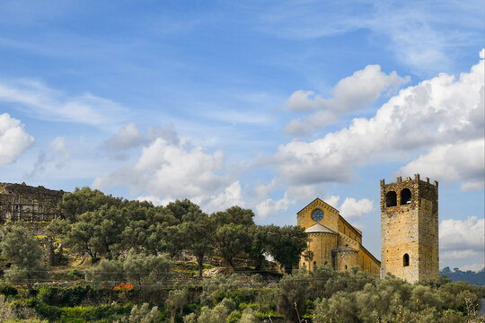 Romanesque church of Saints James and Philip, near the ruins of the castle of Andora, Savona, Liguria, Italy