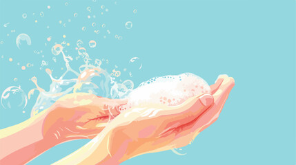 Hands with soap on color background Vector style Vector