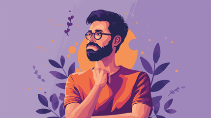 Handsome man counting on lilac background Vector style
