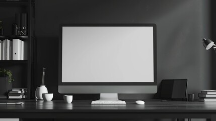 Blank Screen and Devices Monitor: A 3D copy space background featuring a computer monitor with a blank screen
