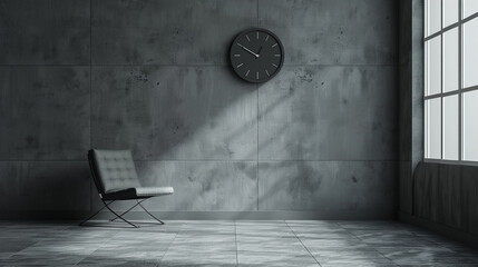 Minimalist gray wall with a modern digital clock hanging on it, - Powered by Adobe