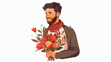 Handsome man with flowers on white background. Valent