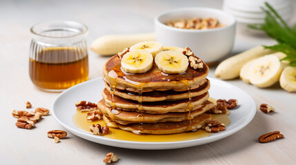 Stack of Oatmeal Banana Pancakes with Fresh Banana Slices
