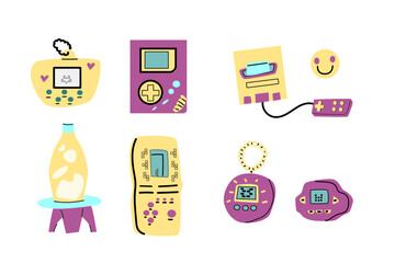 90s retro elements set or 80s, or y2k elements, retro style, game and music items. Can use for stickers, banner, greeting card.