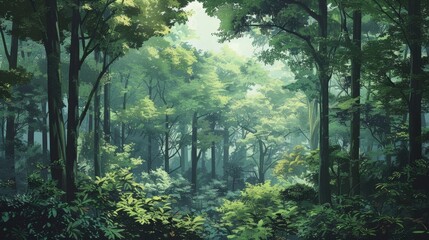 Obraz premium Nature and Landscapes Forests: An illustration of a dense forest scene, with tall trees and foliage