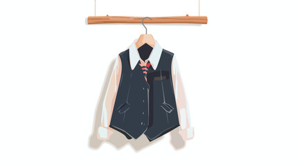 Hanger with stylish school uniform on white background