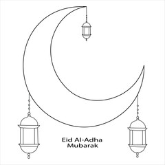 Single one line drawing happy eid al adha continuous line draw design  graphic vector illustration