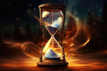 Whirlwind Hourglass Countdown: An hourglass suspended in a perpetual whirlwind, counting down to a storm of magical energy.
