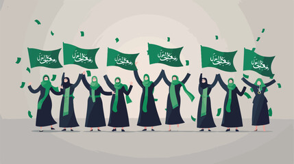 Happy Saudi people celebrate the National Day of the