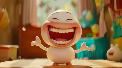 A cartoon character laughing with a big smile