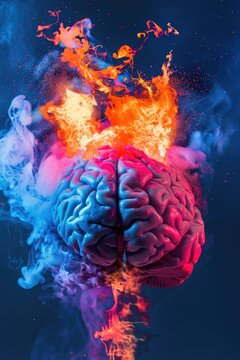 Creativity concept with a brain exploding in colors. Mind blown concept
