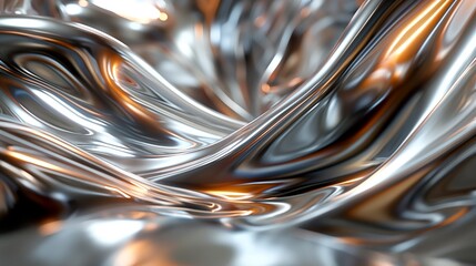 3D a Liquid metal morphing shiny silver with a wave pattern. The liquid is reflective and has a metallic sheen. Generative ai illustration.